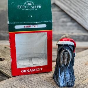 Vintage Kurt Adler Shih Tzu Dog in Santa Hat Christmas Tree Ornament, 3”H